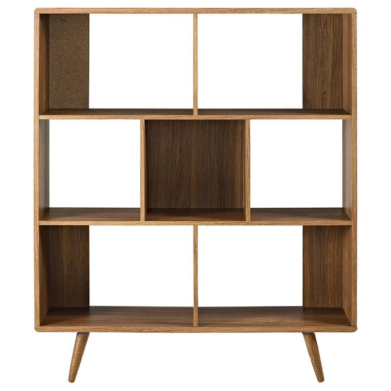 Pemberly Row Set of 2 Modern Particleboard Wood Bookcases in Walnut