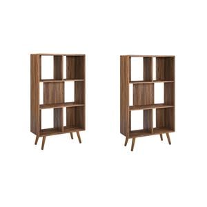 Pemberly Row Set of 2 31&quot Modern Spacious Storage Wood Bookcases in Walnut