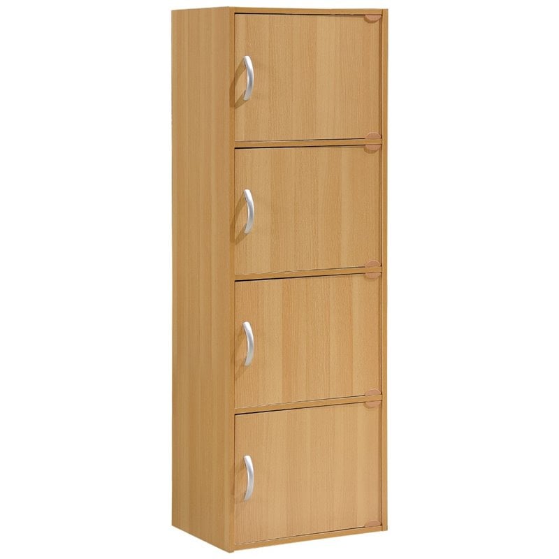 Pemberly Row Set of 2 4-Shelf 4 Door Multi-Purpose Wooden Bookcases in Beige