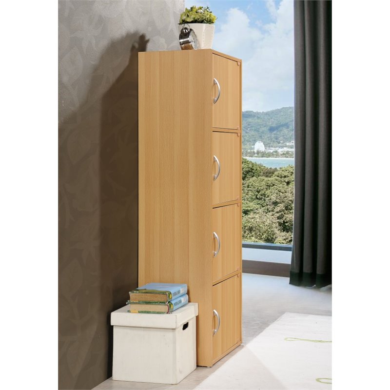 Pemberly Row Set of 2 4-Shelf 4 Door Multi-Purpose Wooden Bookcases in Beige