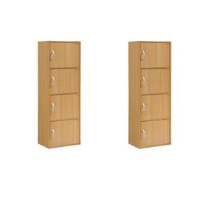 pemberly row set of 2 4-shelf 4 door multi-purpose wooden bookcases in beige