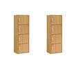 Pemberly Row Set of 2 4-Shelf 4 Door Multi-Purpose Wooden Bookcases in Beige