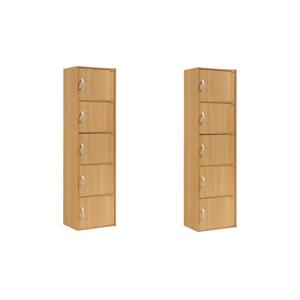 pemberly row set of 2 5-shelf 5 door multi-purpose wooden bookcases in beige