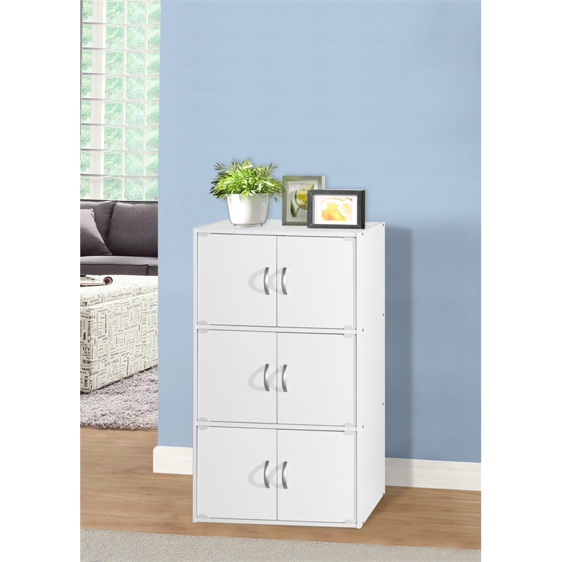 Pemberly Row Set of 2 3-Shelf 6 Door Multi-Purpose Wooden Bookcases in White