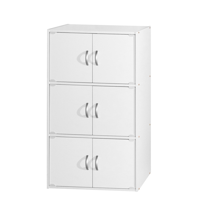 Pemberly Row Set of 2 3-Shelf 6 Door Multi-Purpose Wooden Bookcases in White