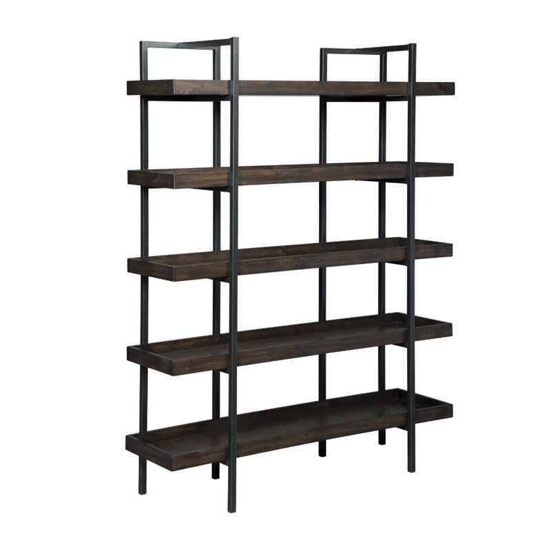 Pemberly Row Set of 2 Contemporary 5-Shelf Bookcases in Brown