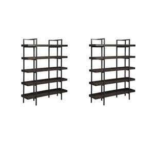 Pemberly Row Set of 2 Contemporary 5-Shelf Bookcases in Brown