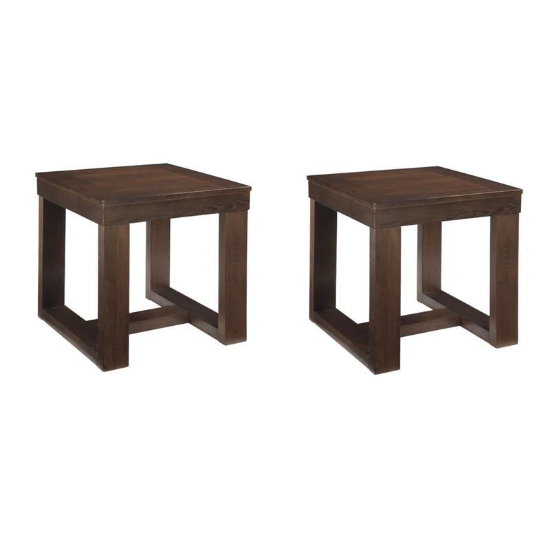 Pemberly Row Set of 2 Contemporary Square End Tables in Dark Brown