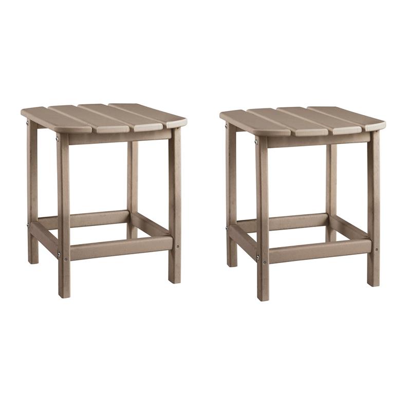 Pemberly Row Set of 2 Contemporary Patio End Tables in Grayish Brown