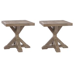 Pemberly Row Set of 2 Contemporary Square Patio End Tables in Beige