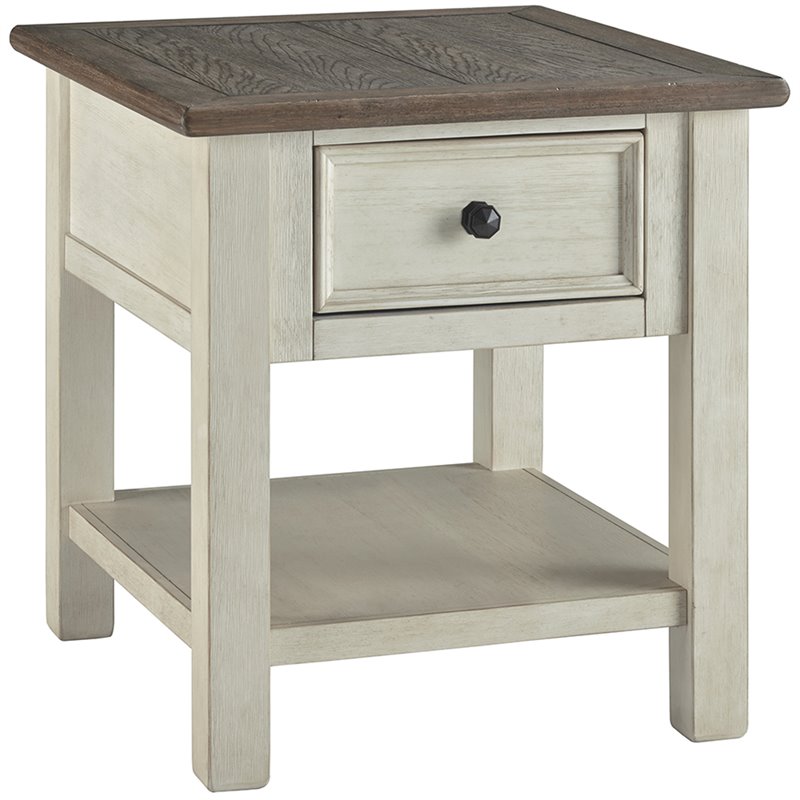 Pemberly Row Set of 2 Contemporary 1-Drawer End Tables in Antique White