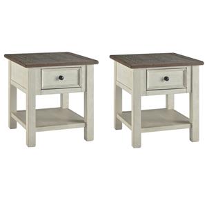 Pemberly Row Set of 2 Contemporary 1-Drawer End Tables in Antique White