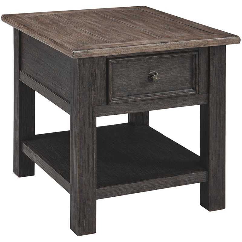 Pemberly Row Set of 2 Contemporary 1-Drawer End Tables in Grayish Brown