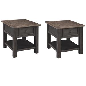 Pemberly Row Set of 2 Contemporary 1-Drawer End Tables in Grayish Brown