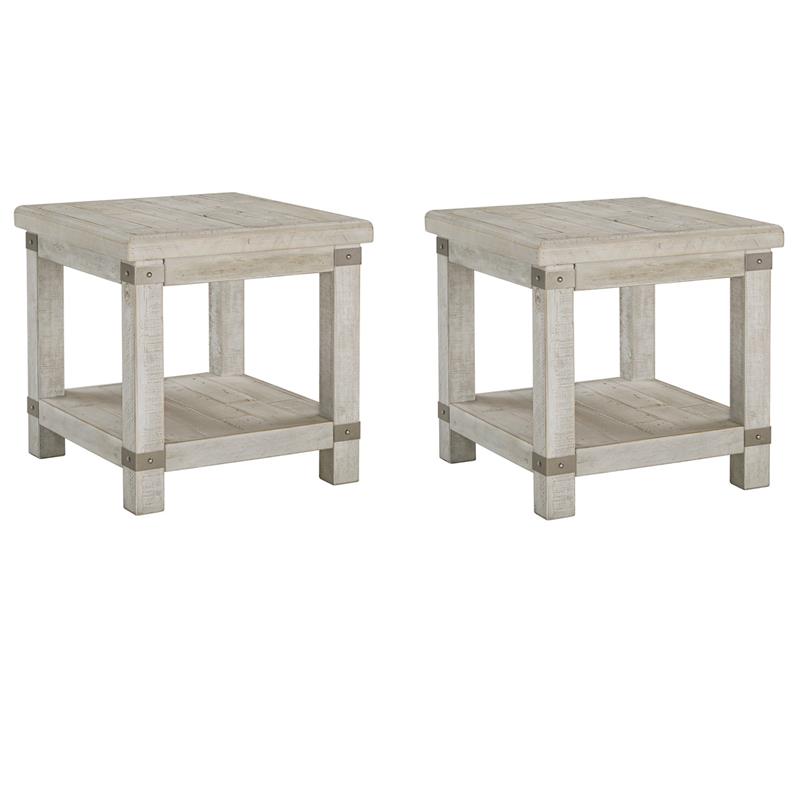 Pemberly Row Set of 2 Contemporary End Tables in Whitewash and Gray