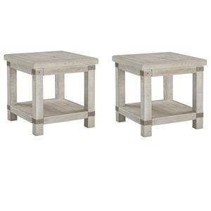 Pemberly Row Set of 2 Contemporary End Tables in Whitewash and Gray
