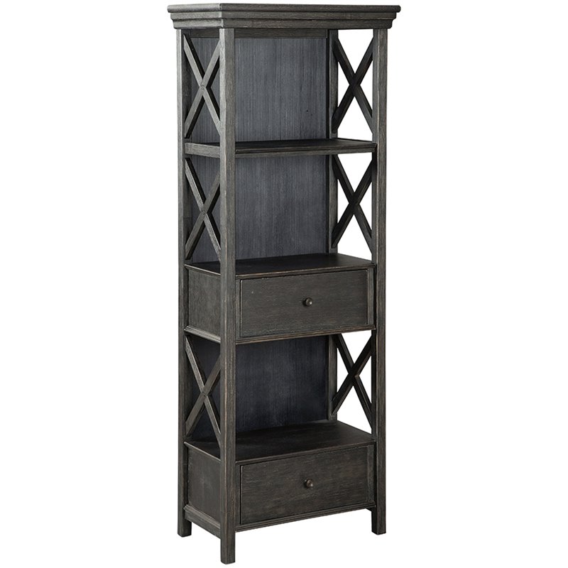 Pemberly Row Set of 2 Contemporary 3-Shelf Bookcases in Black and Gray