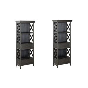 Pemberly Row Set of 2 Contemporary 3-Shelf Bookcases in Black and Gray