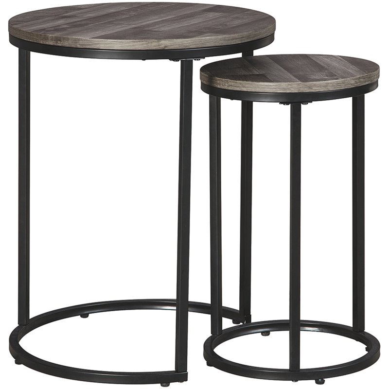 Pemberly Row Set of 2 2 Piece Nesting End Tables Set in Gray and Black