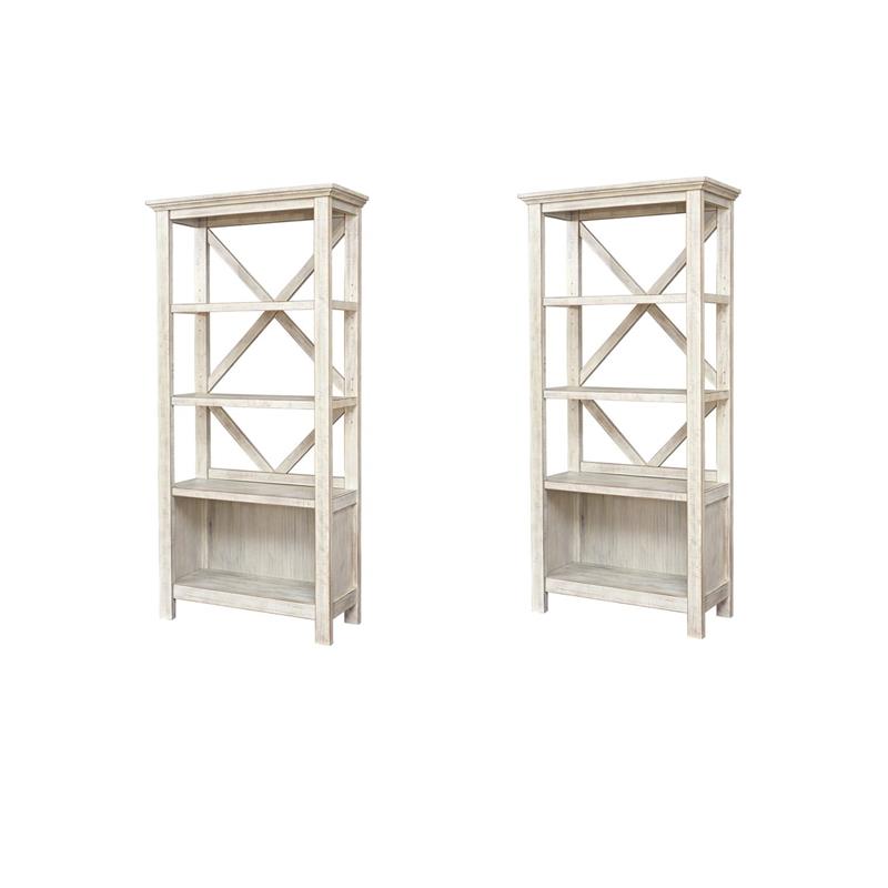 Pemberly Row Set of 2 4-Shelf Crossbuck Bookcases in Whitewash