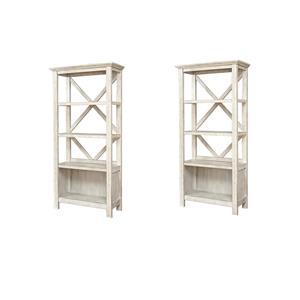 Pemberly Row Set of 2 4-Shelf Crossbuck Bookcases in Whitewash