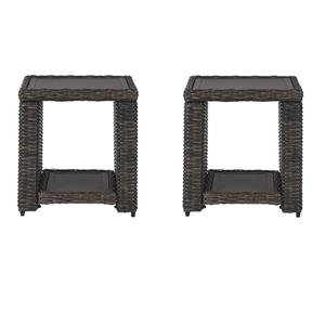 Pemberly Row Set of 2 Contemporary Square Patio End Tables in Brown