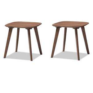 Pemberly Row Set of 2 Contemporary Wood End Tables in Walnut Brown