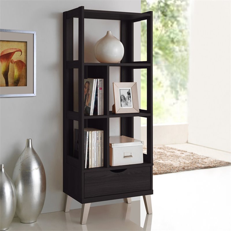 Pemberly Row Set of 2 Contemporary Wood Bookcases in Espresso