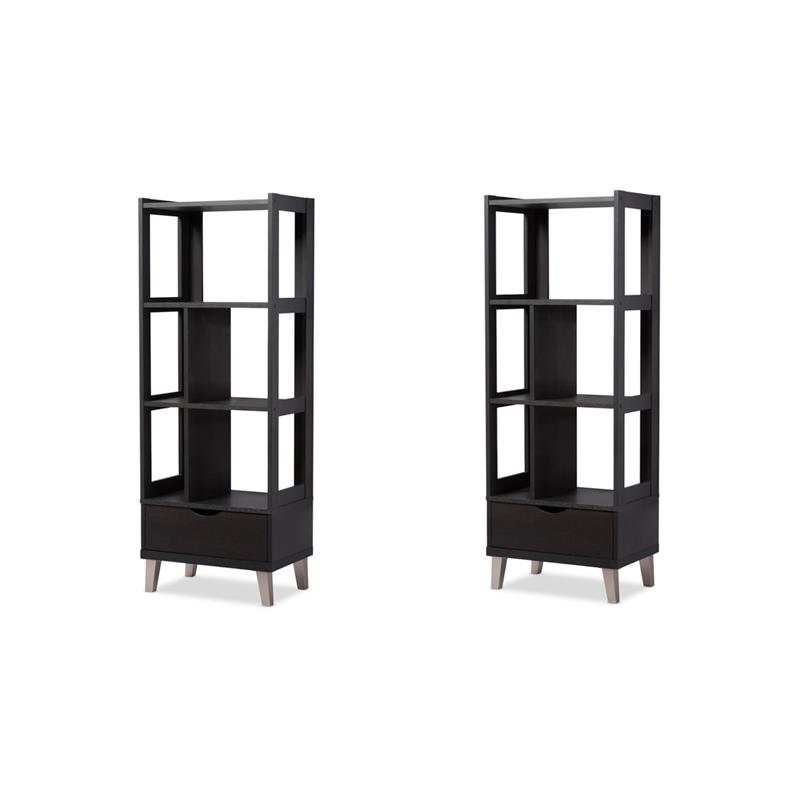 Pemberly Row Set of 2 Contemporary Wood Bookcases in Espresso