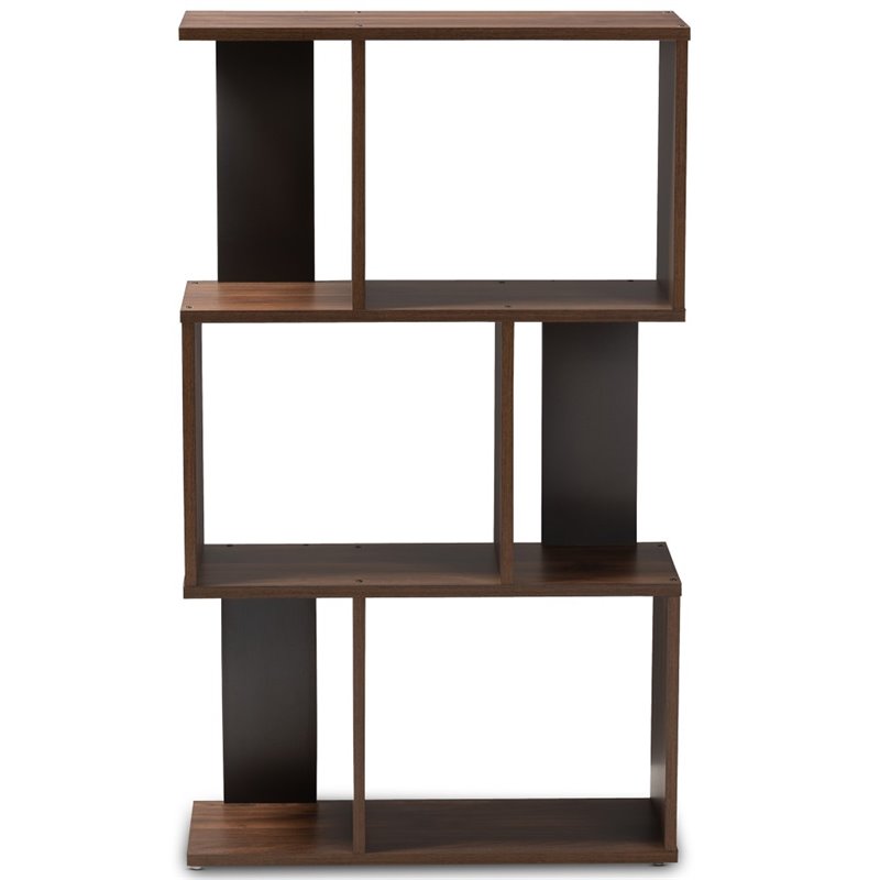 Pemberly Row Set of 2 3-Shelf Display Bookcases in Brown and Dark Grey