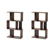 Pemberly Row Set of 2 3-Shelf Display Bookcases in Brown and Dark Grey