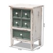 Pemberly Row Set of 2 Farmhouse 5-Drawer Wood End Tables in White and Teal