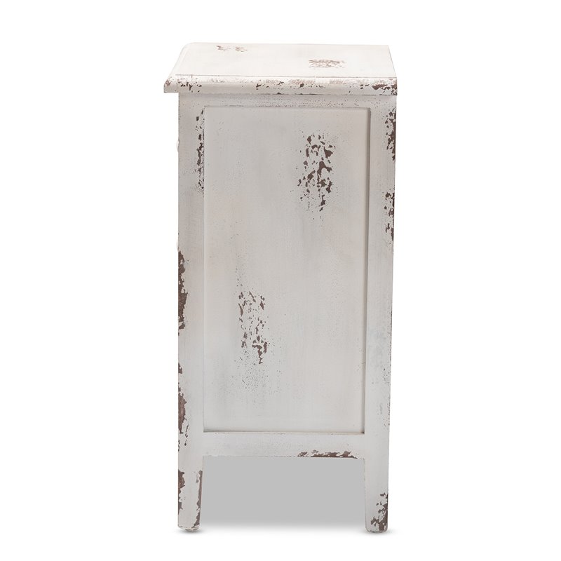 Pemberly Row Set of 2 Farmhouse 5-Drawer Wood End Tables in White and Teal
