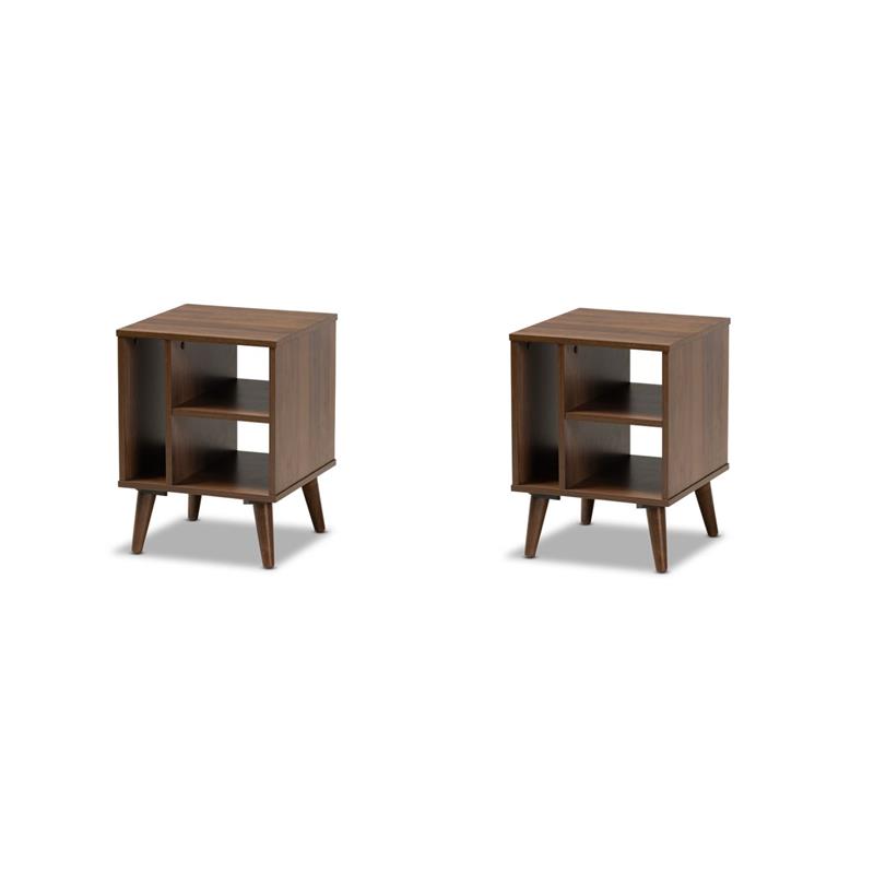 Pemberly Row Set of 2 Contemporary Wood End Tables in Brown Finish