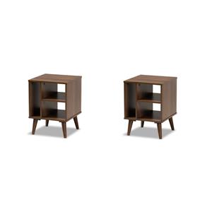 Pemberly Row Set of 2 Contemporary Wood End Tables in Brown Finish