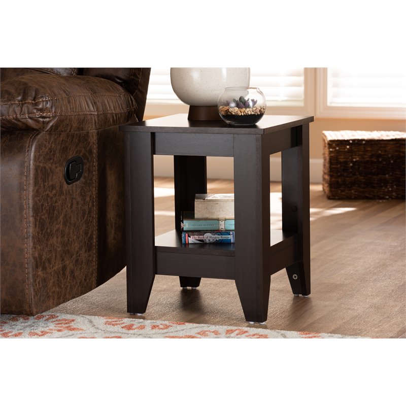 Pemberly Row Set of 2 Contemporary Dark Browned Wood End Tables