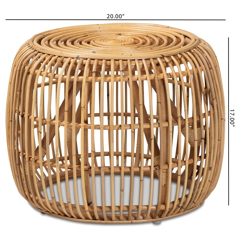 Pemberly Row Set of 2 Contemporary Rattan End Tables in Brown