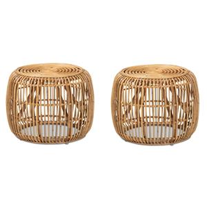 Pemberly Row Set of 2 Contemporary Rattan End Tables in Brown