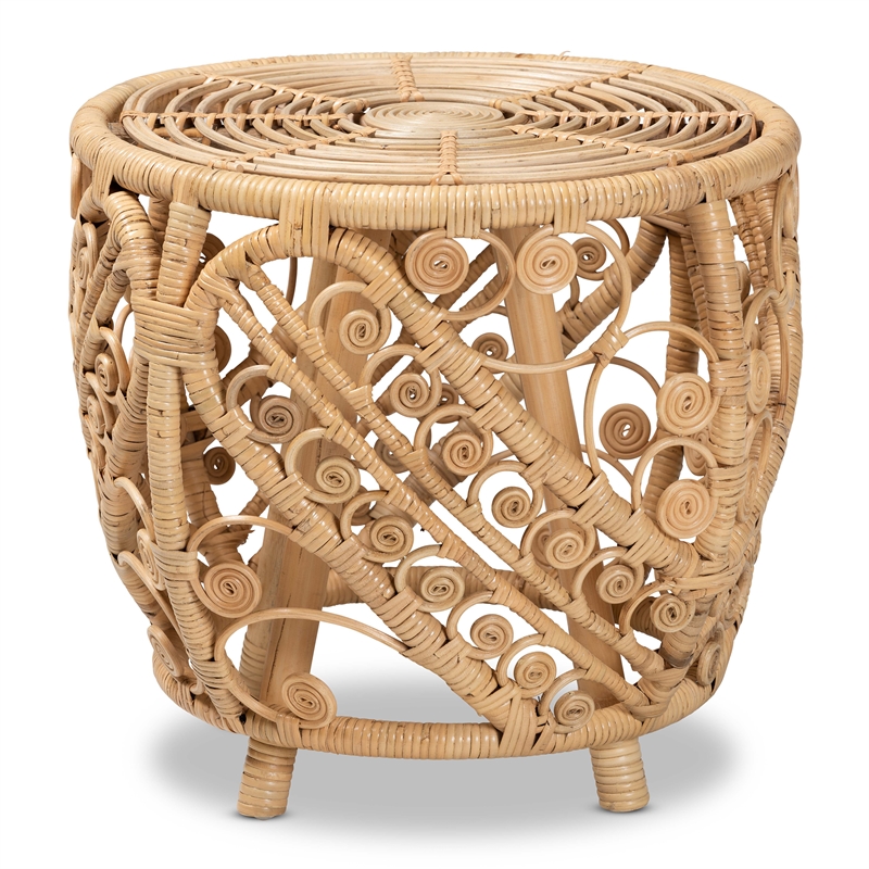 Pemberly Row Set of 2 Modern Bohemian Natural Browned Rattan End Tables