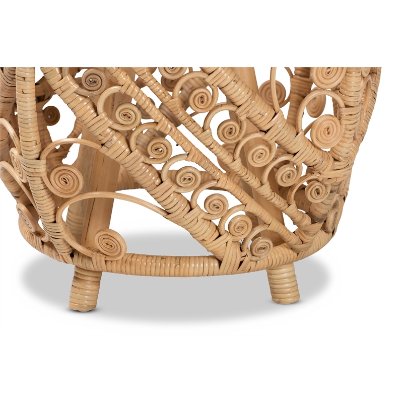 Pemberly Row Set of 2 Modern Bohemian Natural Browned Rattan End Tables