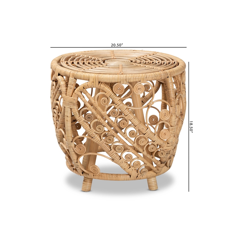 Pemberly Row Set of 2 Modern Bohemian Natural Browned Rattan End Tables