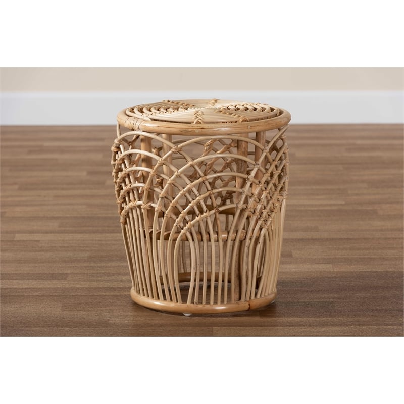 Pemberly Row Set of 2 Modern Bohemian Natural Browned Rattan End Tables