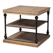 Pemberly Row Set of 2 Greywashed Wood and Black Metal 3-Tier End Tables