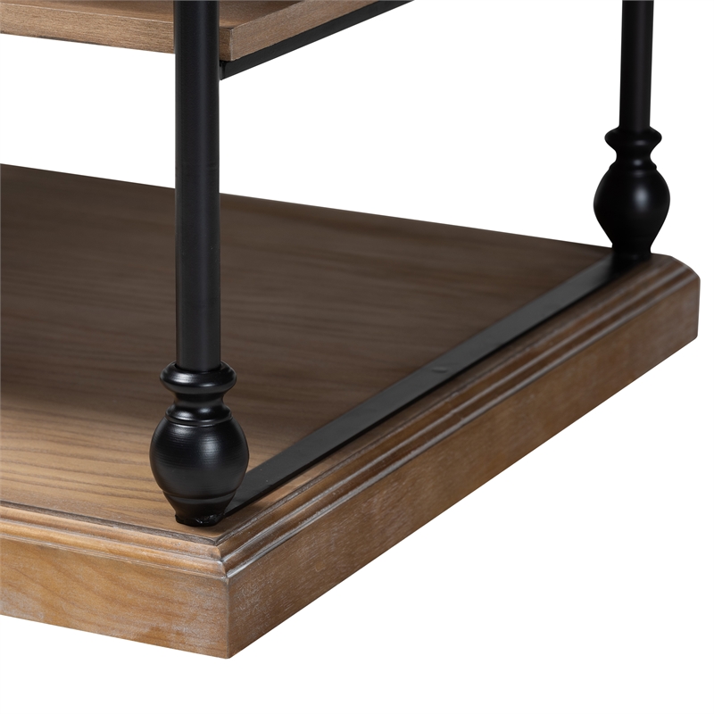 Pemberly Row Set of 2 Greywashed Wood and Black Metal 3-Tier End Tables