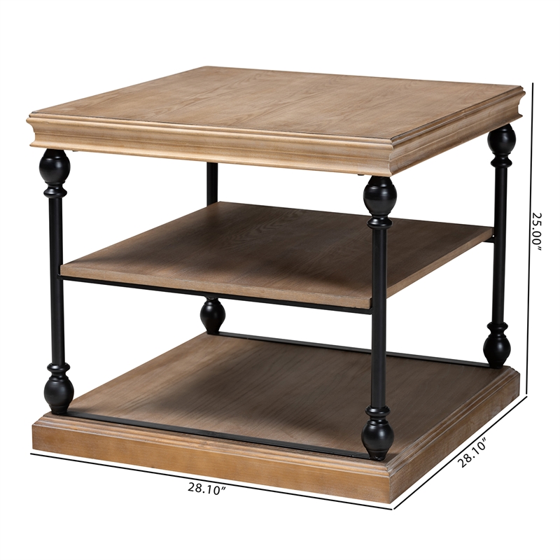 Pemberly Row Set of 2 Greywashed Wood and Black Metal 3-Tier End Tables
