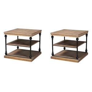 Pemberly Row Set of 2 Greywashed Wood and Black Metal 3-Tier End Tables