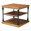 Pemberly Row Set of 2 Oak Brown Wood and Black Metal 3-Tier End Tables