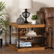 Pemberly Row Set of 2 Oak Brown Wood and Black Metal 3-Tier End Tables