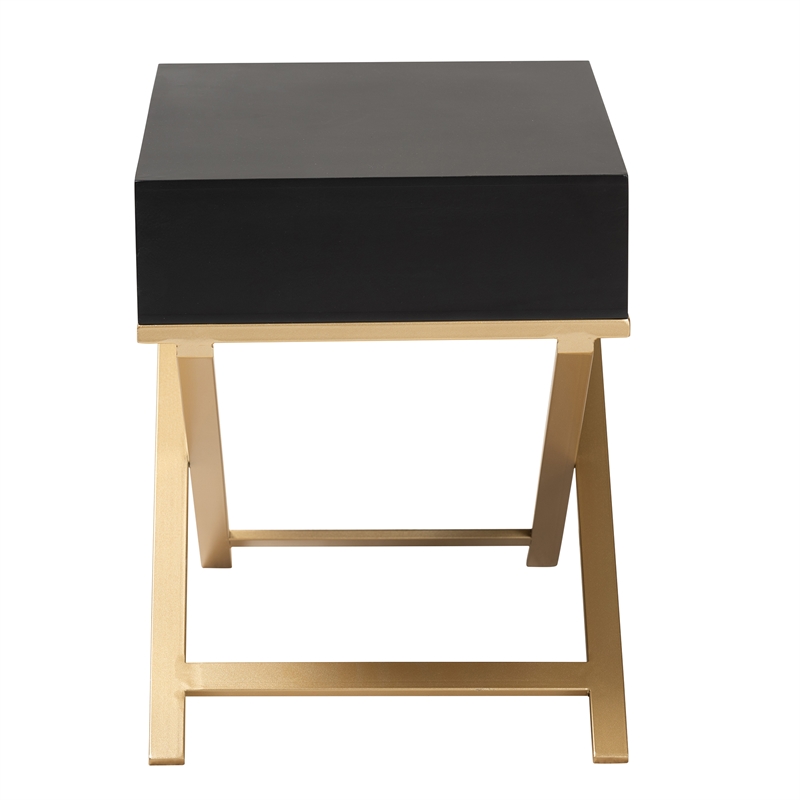 Pemberly Row Set of 2 Blacked Wood and Gold Metal 1-Drawer End Tables
