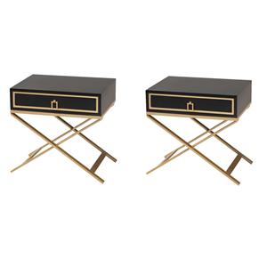 Pemberly Row Set of 2 Blacked Wood and Gold Metal 1-Drawer End Tables